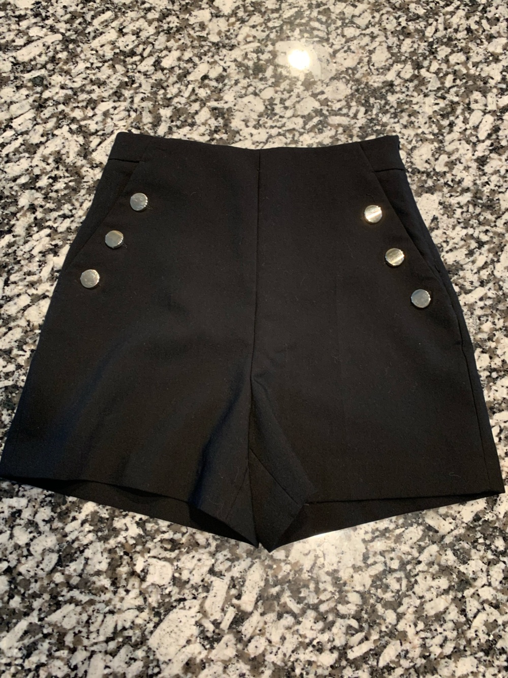 Zara Black High-Waist Button Accent Shorts